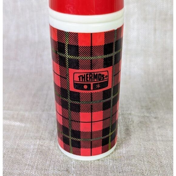 1970s Avon Thermos Red Plaid Glass Wild Country After Shave EMPTY - Picture 3 of 6